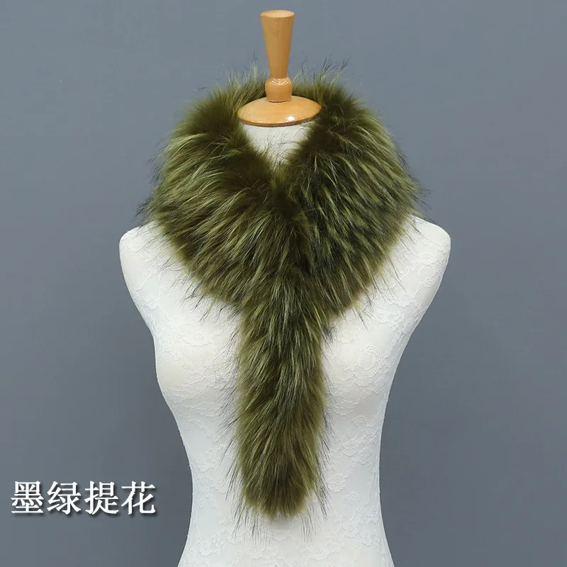 Шарф из искусственного меха енота зимний теплый толстый плюшевый воротник шаль