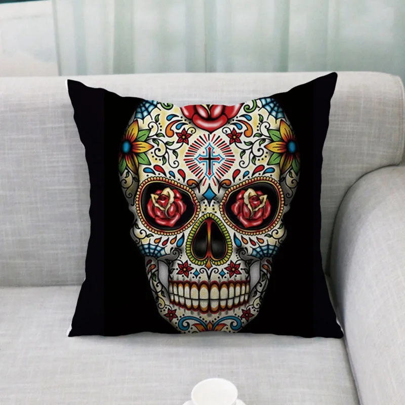 Morden 45x45cm Halloween Sugar Skull Cushion Cover Mexican Skeleton Home Decorative Pillow Case Sofa Throw Pillow Cover