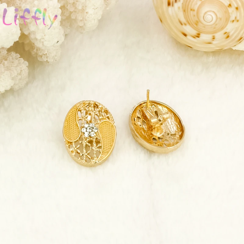 

Liffly Dubai Jewelry Sets Fashion Crystal Necklace Earrings Ring Bracelet Dubai Gold Jewelry Sets Fashion Wedding Jewelry
