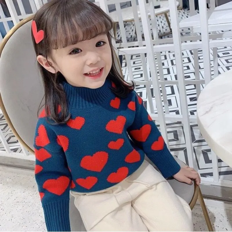 

Girl Sweater Kids Baby Toddler Tops 2021 Navy Blue Thicken Warm Winter Autumn Wool Knitting Cashmere Christmas Children Clothing