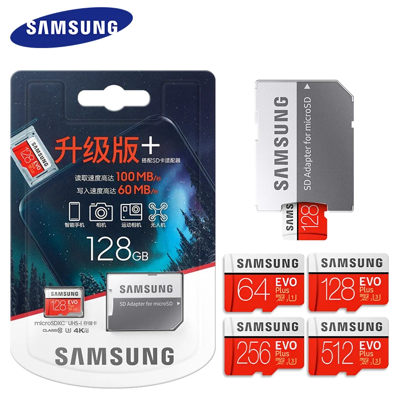 SAMSUNG   micro sd EVO Plus 128  100 /.     64  256 C10 UHS-I cartao de memoria Microsd   SD/TF    -