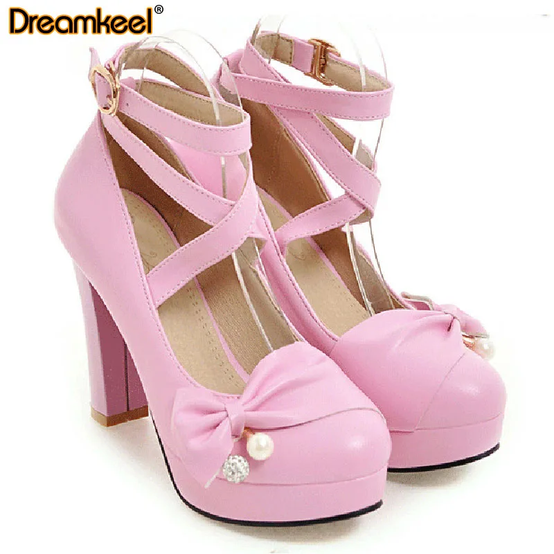 

Женские туфли на платформе и высоком квадратном каблуке, розовые туфли-лодочки с бантиком и ремешком на щиколотке, обувь для вечерние, 2021