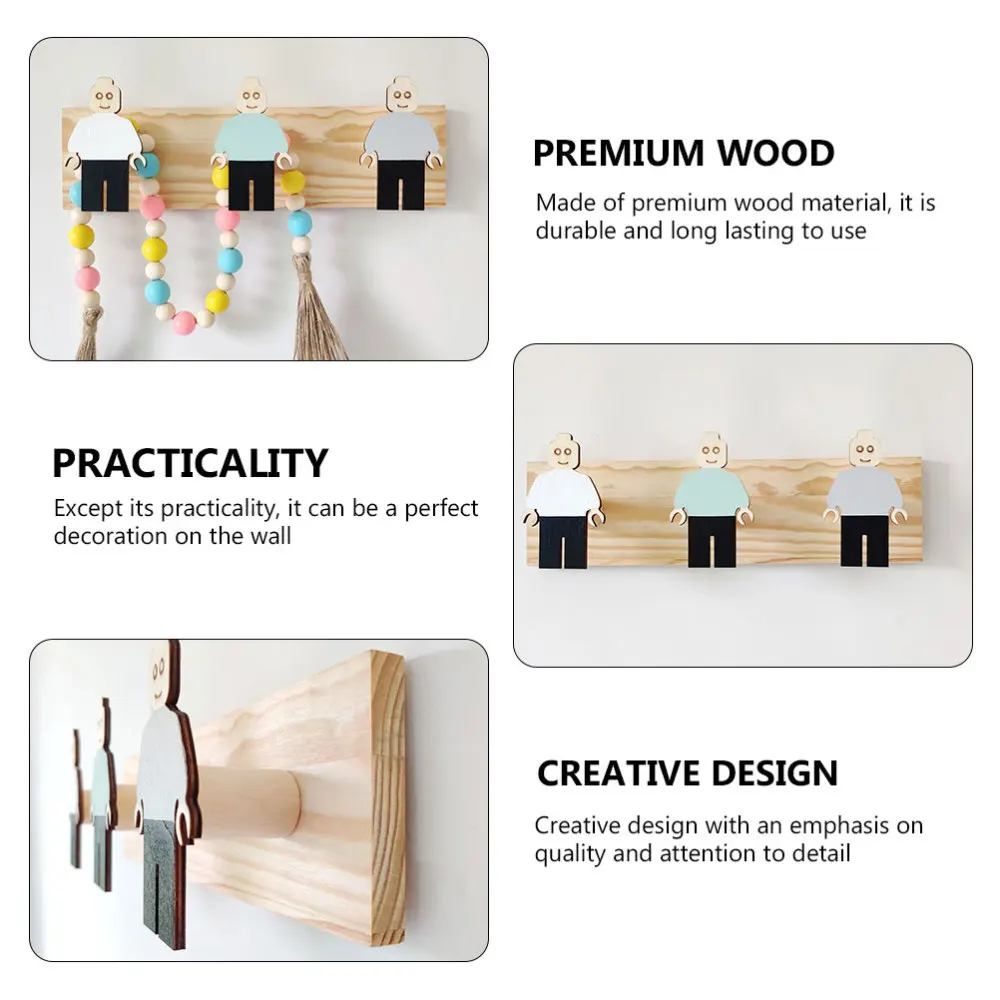 

1Pc Creative Wooden Clothing Hook Practical Wall Hook Robot Design Hook