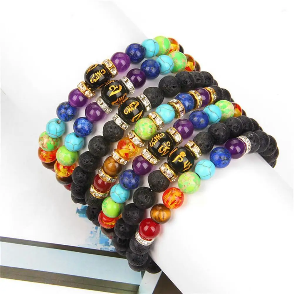 

Natural Volcanic Stone Bracelet Seven Chakra Yoga Energy Religious Proverbs Bracelet Bracelet Beaded Couple Six-character X2t0
