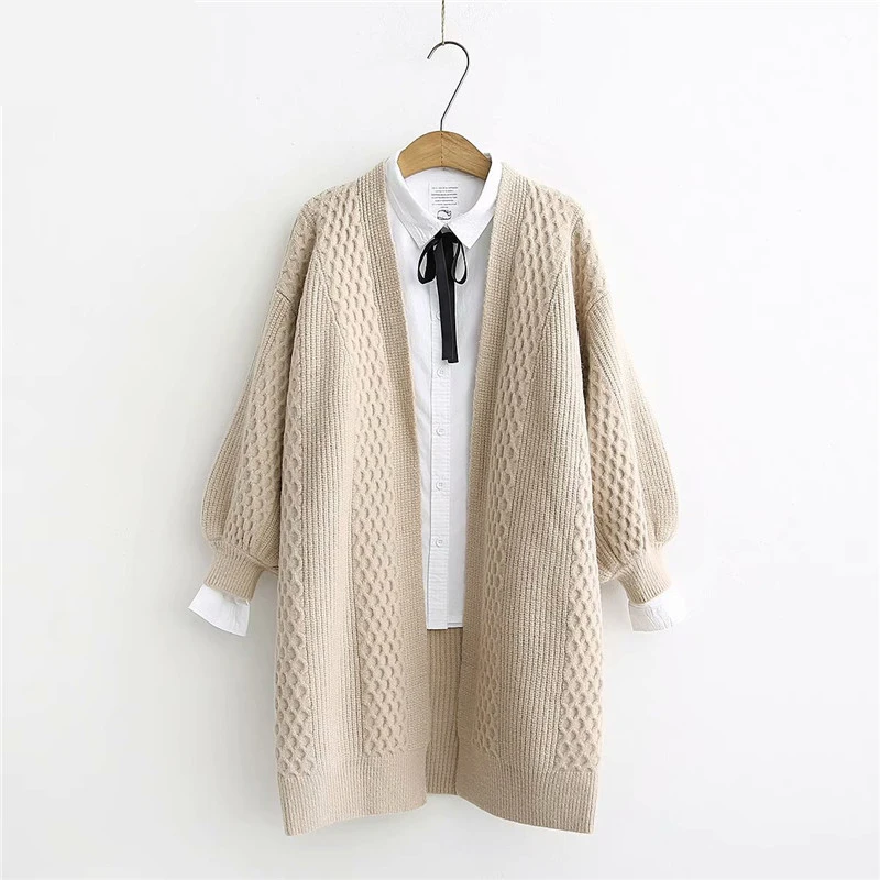 

SALEQI Spring Long Sweater Cardigans Women 2021 Lantern Sleeve Open Stitch Loose Sweater Jacket Cheap Clothes Female Knit Coat