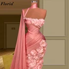 Платья знаменитостей с арабскими розовыми цветами 2021, вечерние платья феи на одно плечо, милое Свадебная вечеринка платья