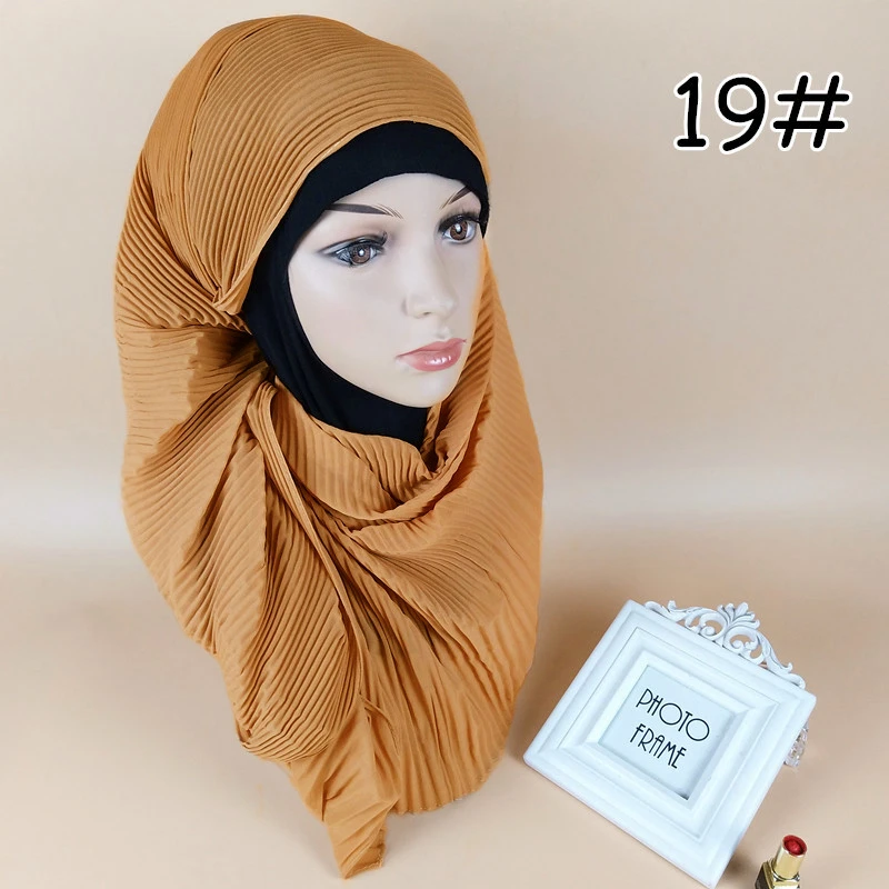 Шаль-тюрбан Женская плиссированная шифоновый хиджаб со складками длинный шарф