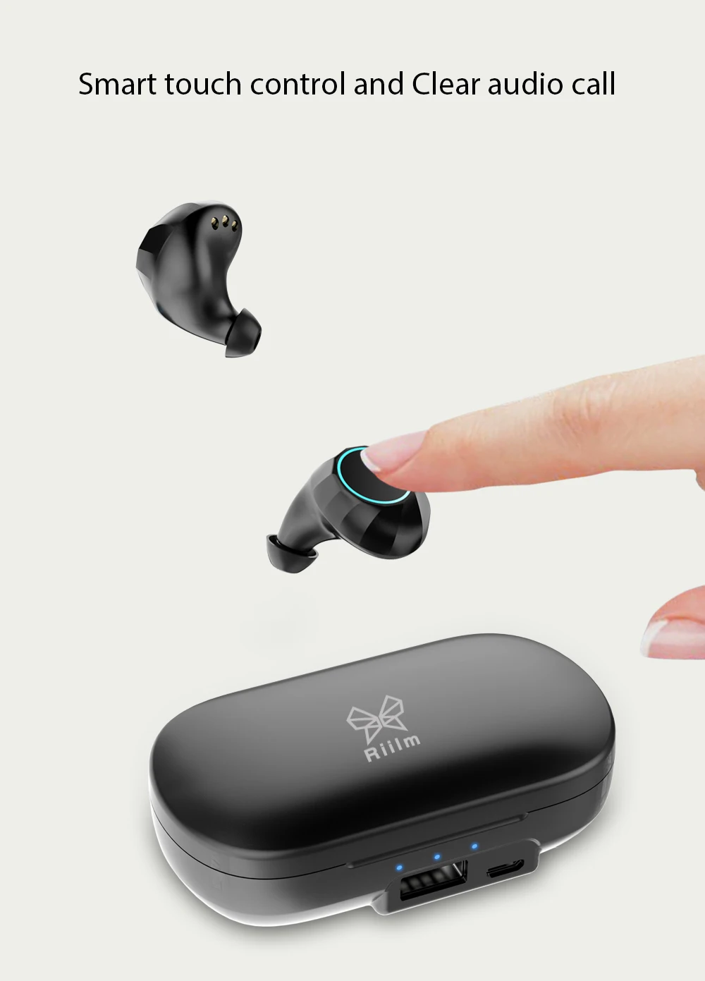 Наушники Riilm TWS Bluetooth, беспроводные стерео наушники-вкладыши и внешний аккумулятор с микрофоном для звонков с громкой связью
