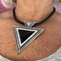vintage chokers statement necklaces for women boho black acrylic gem triangle pendant necklace party jewelry