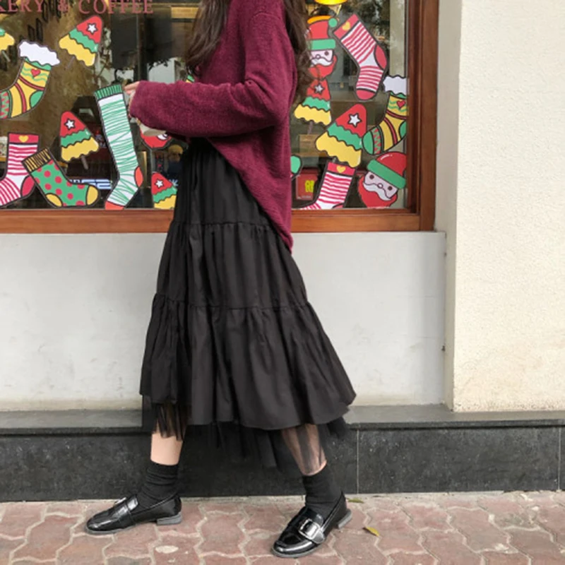 

Boho Skirts Long for Women Skirts Harajuku Korean Style White Black Maxi Skirt for Teenagers High Waist Skirt School Skirts
