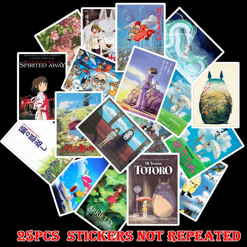 25pcs Stickers Miyazaki Hayao Anime Sticker My Neighbor Totoro/Spirited Away for Skateboard Bicycle Laptop Waterproof Decals