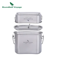 boundless voyage camping titanium hanging pot cup cooking set with lid folding handles outdoor ultralight cookware mess kit