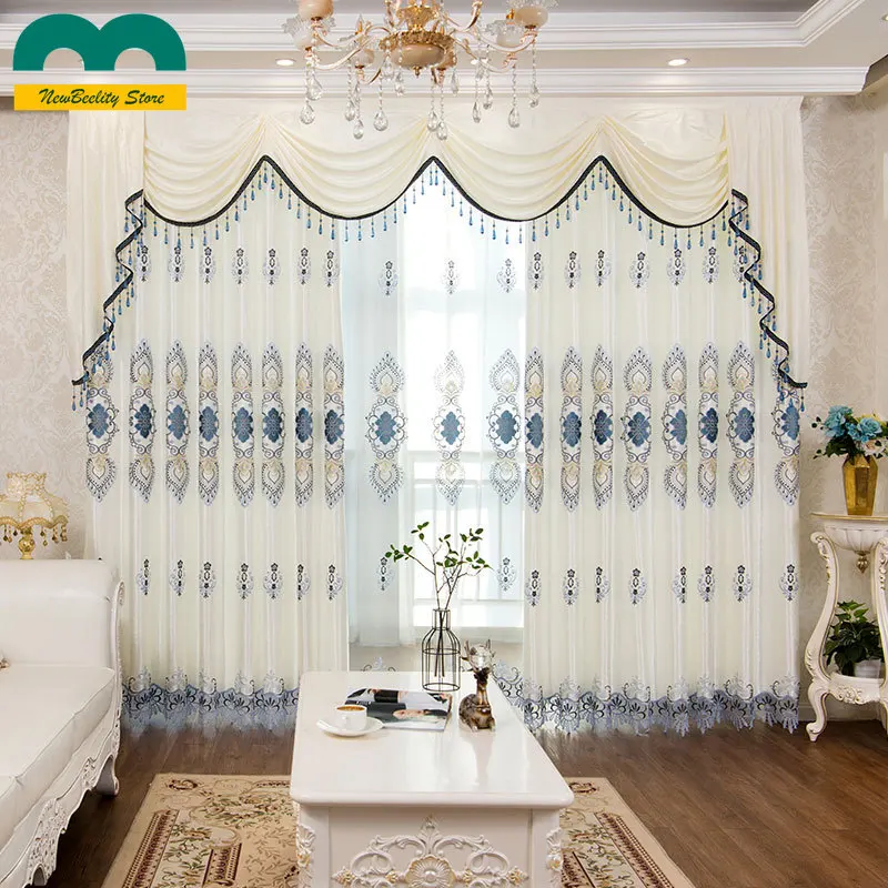 

European Style luxury Curtains for Living Dining Room Bedroom curtains Embroidery Curtain Thick valance drapes Tulles Custom