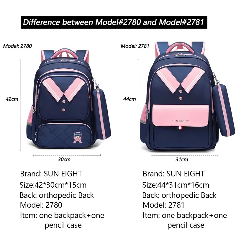 SUN EIGHT Hot Primary School Bag Waterproof Backpacks For Girls  Pencil Box Kids Bookbags Mochila