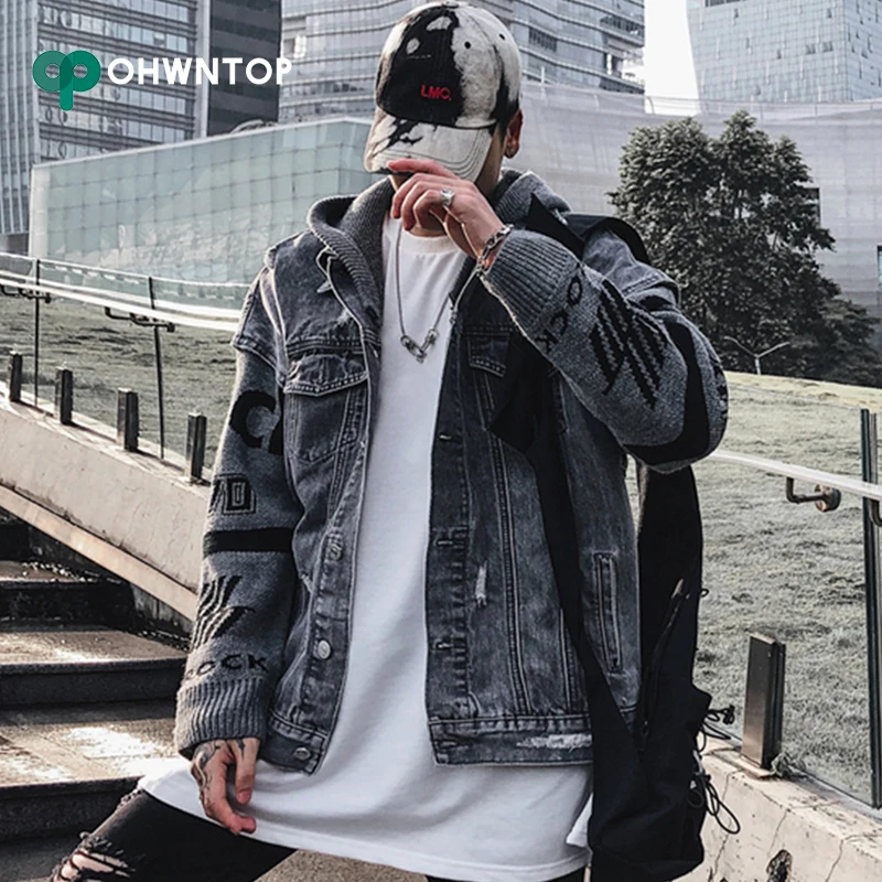 Мужские джинсовые куртки в стиле ретро лоскутное трикотажное Ковбойское пальто