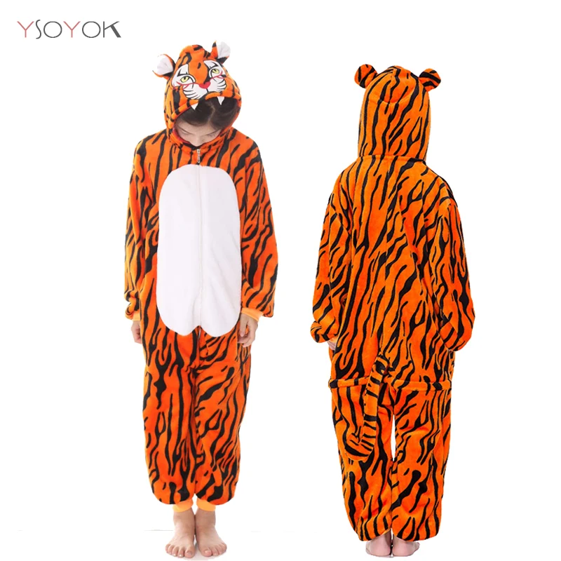 Tiger Kigurumi/Пижама с единорогом для мальчиков и девочек; Пижама с единорогом и львом; детская одежда для сна; комбинезон для малышей; Пижама; одеяло - Цвет: Tiger