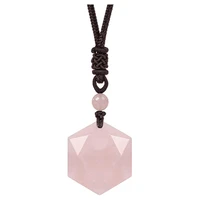 fysl handmade weave hexagram star rose pink quartz pendant blue sand stone necklace transfer lucky gift jewelry