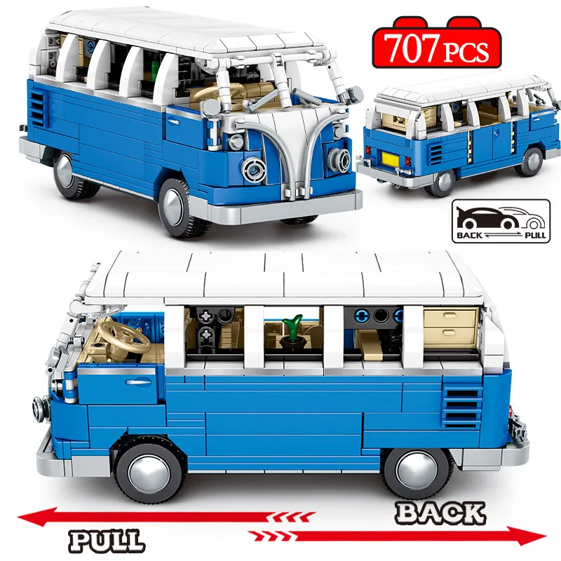 

707PCS City Mechanical Classic Pull Back Car Building Blocks Technica Creator Bus Vehicle MOC Bricks education Toys For kids