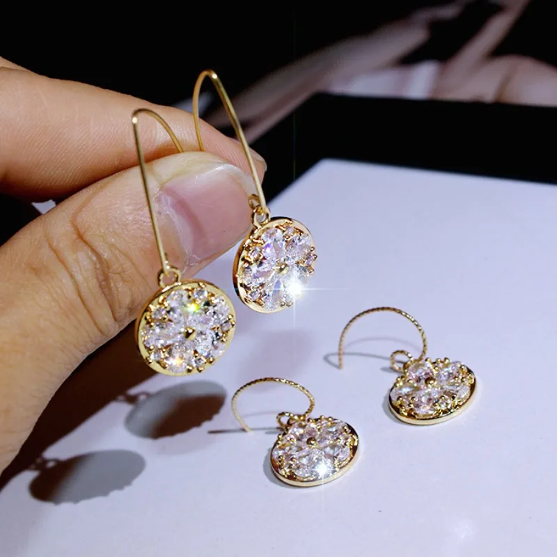 Австрийский Кристалл Циркон диск цветок серьги женские корейские Инс Роскошные