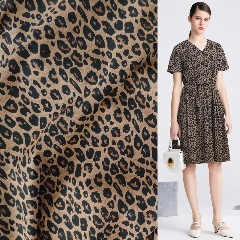 Кофейный цвет Леопардовый принт шелк смешанный стрейч шифон ткань SCF133|Ткань| |