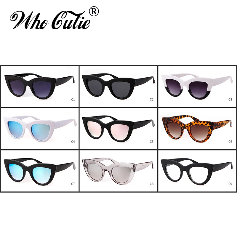 WHO CUTIE 2018 черные розовые зеркальные солнцезащитные очки кошачий глаз фирменные
