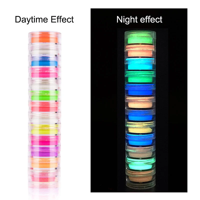 

12-colors Fluorescent Nail Art Powder Nail DIY Tools Set Including Nail Gel Tweezers Brush EY669