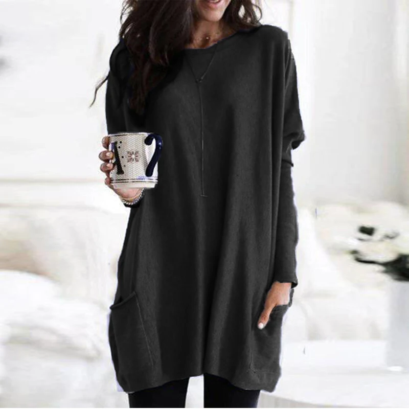 Женская футболка с длинным рукавом и круглым вырезом женская размера плюс