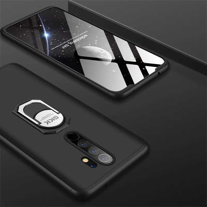 3-в-1 чехол для Xiaomi redmi note 8 Pro Чехол Крышка защитное кольцо магнетизм кронштейн анти-столкновения в виде ракушки для redmi note 8 Coque - Цвет: black