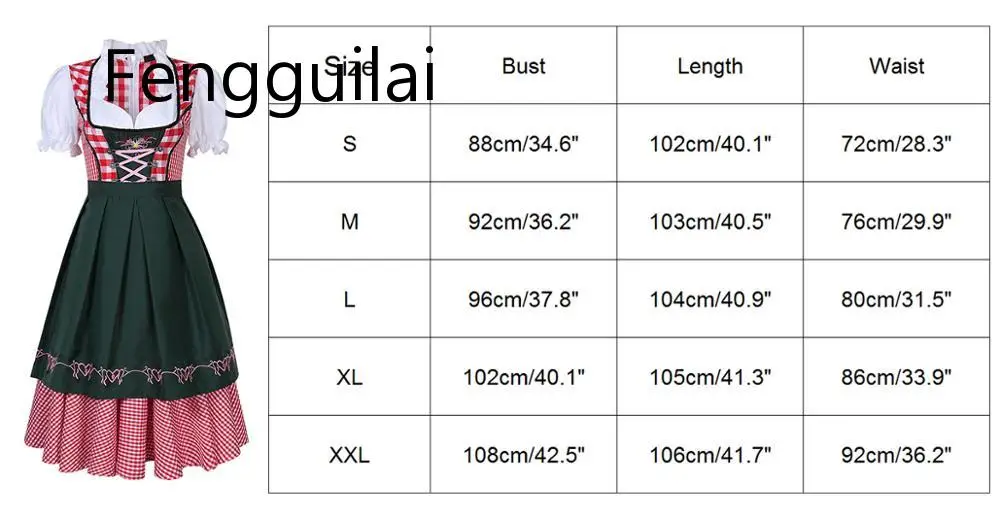 

FENGGUILAI Dirndl Dress Germany Tradition Costume Oktoberfest Beer Girl Costume Bavarian Dirndl Dress With Apron S-XXXL