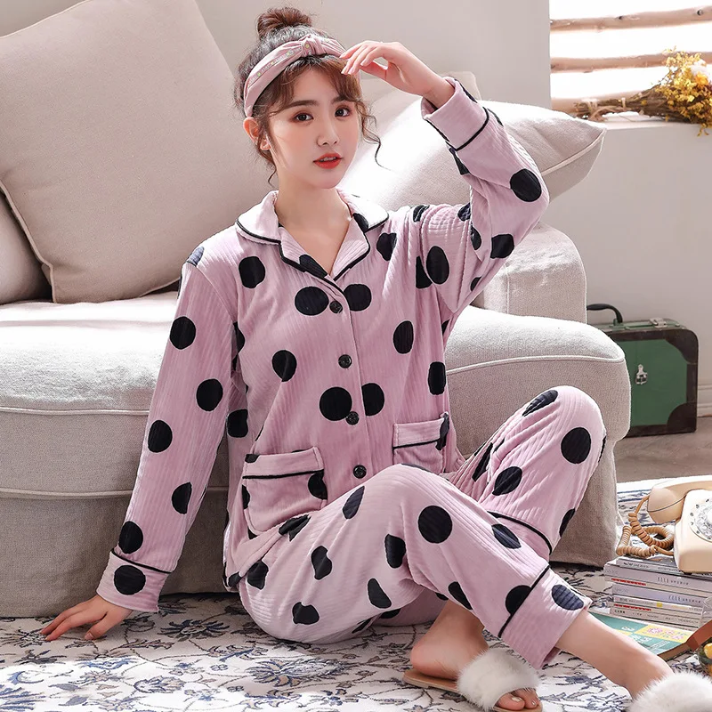 

Coral Fleece Thicken 2PCS Pajamas Suit Female Nightwear Sleep Set Warm Pyjamas Homewear Flannel Sleepwear Homewear Shirt&Pants