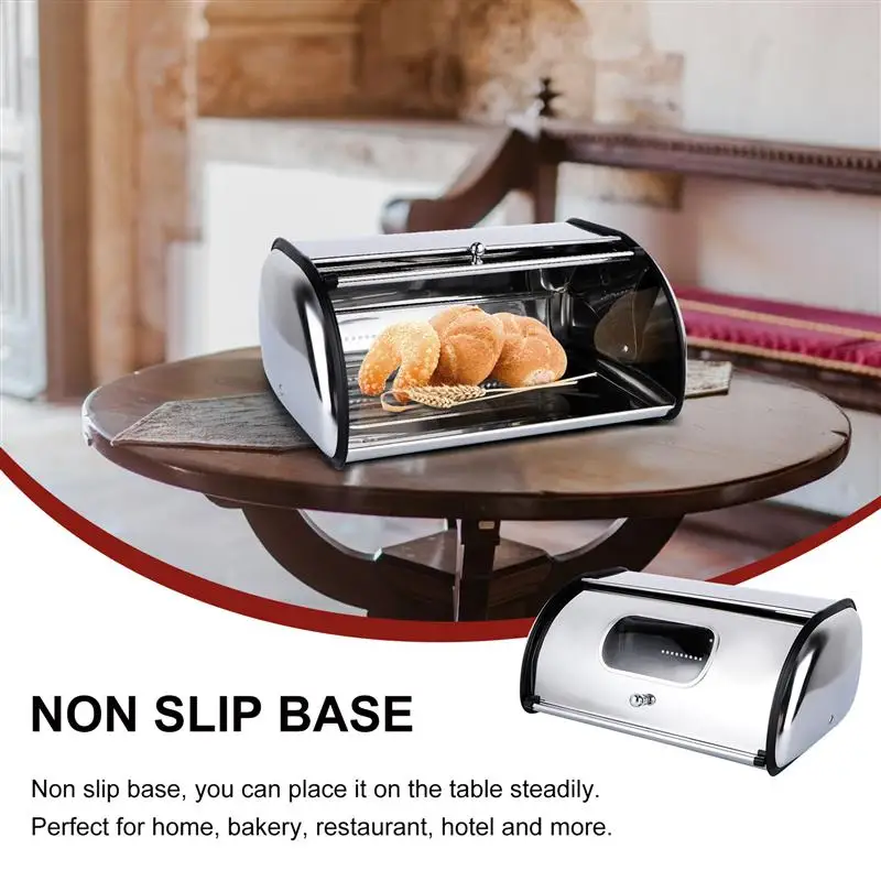 

1pc Bread Storage Case Container Kitchen Bread Box Kitchen Gadget For Bakery (Small Size 34X23X14.5CM With Window Handle Silver)