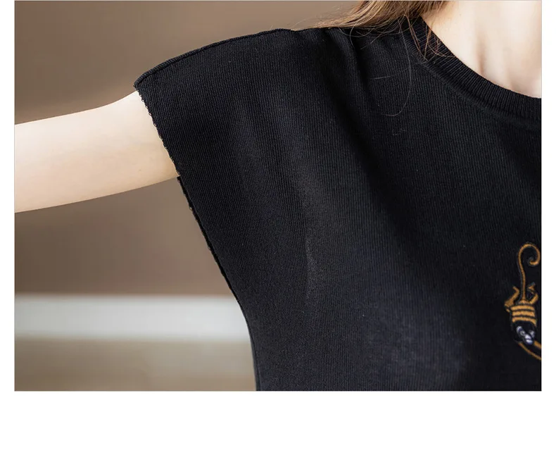 

Knitted Cap Sleeve Top Women T Shirt Summer Graphic Tops Tees S-XL
