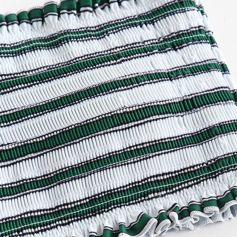 

Bandeau Bikini 2020 Strapless Swimsuit Women Bikini Set Backless Sexy Striped Print Knitted Swimming Suit Swimwear Plus Size