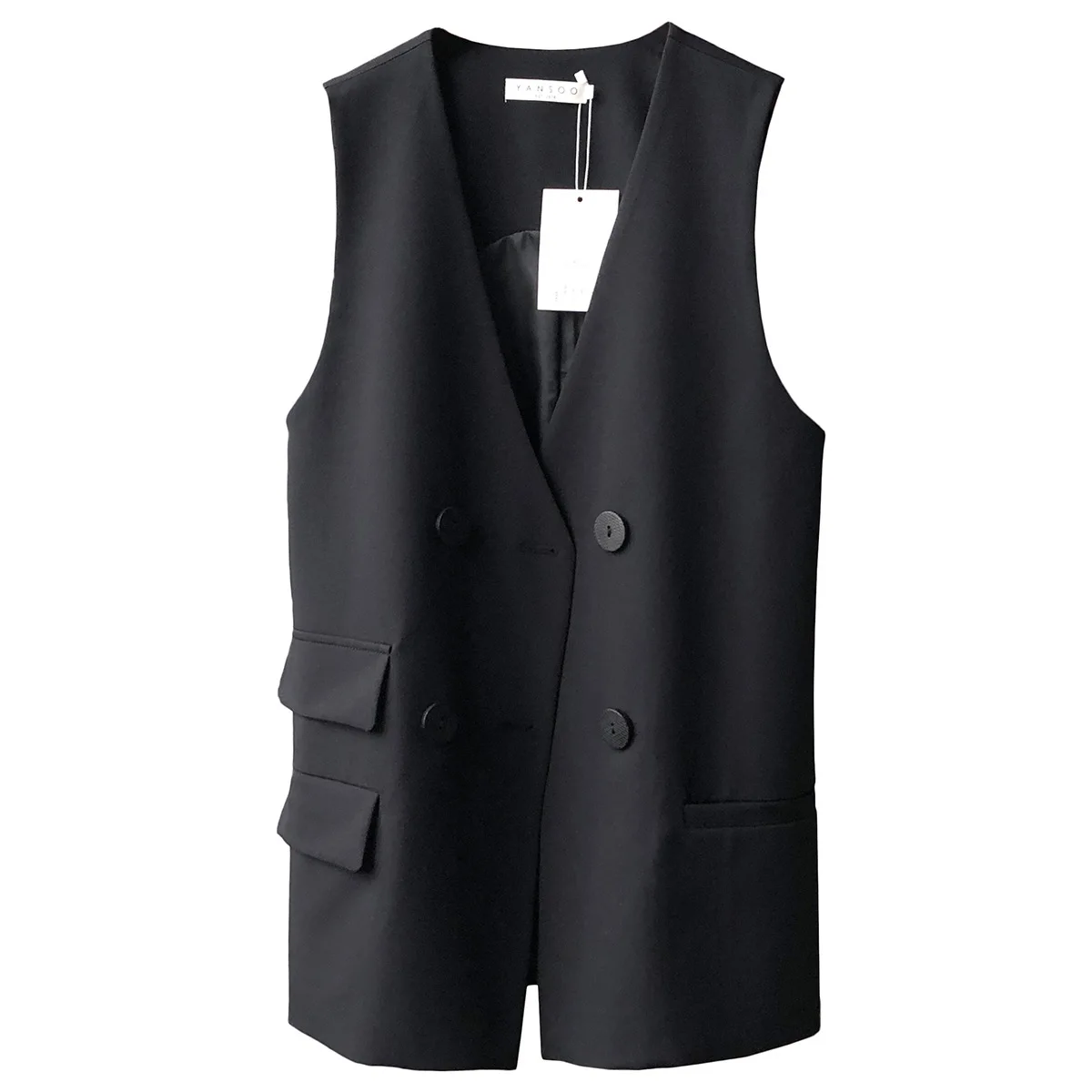 

Women Suits Vests 2020 New Spring Autumn Korea-style Medium-long Female Vests Solid Color Double Breasted Jackets Coats Casual