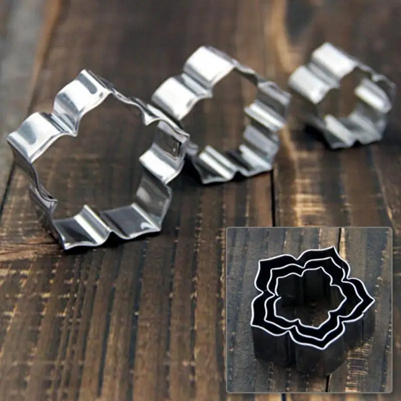 3pcs Lotus Cut Mould Stainless Steel Fondant Flower Styling Tool Biscuit Cutter Cake Baking Decorating Kit Pastry | Дом и сад