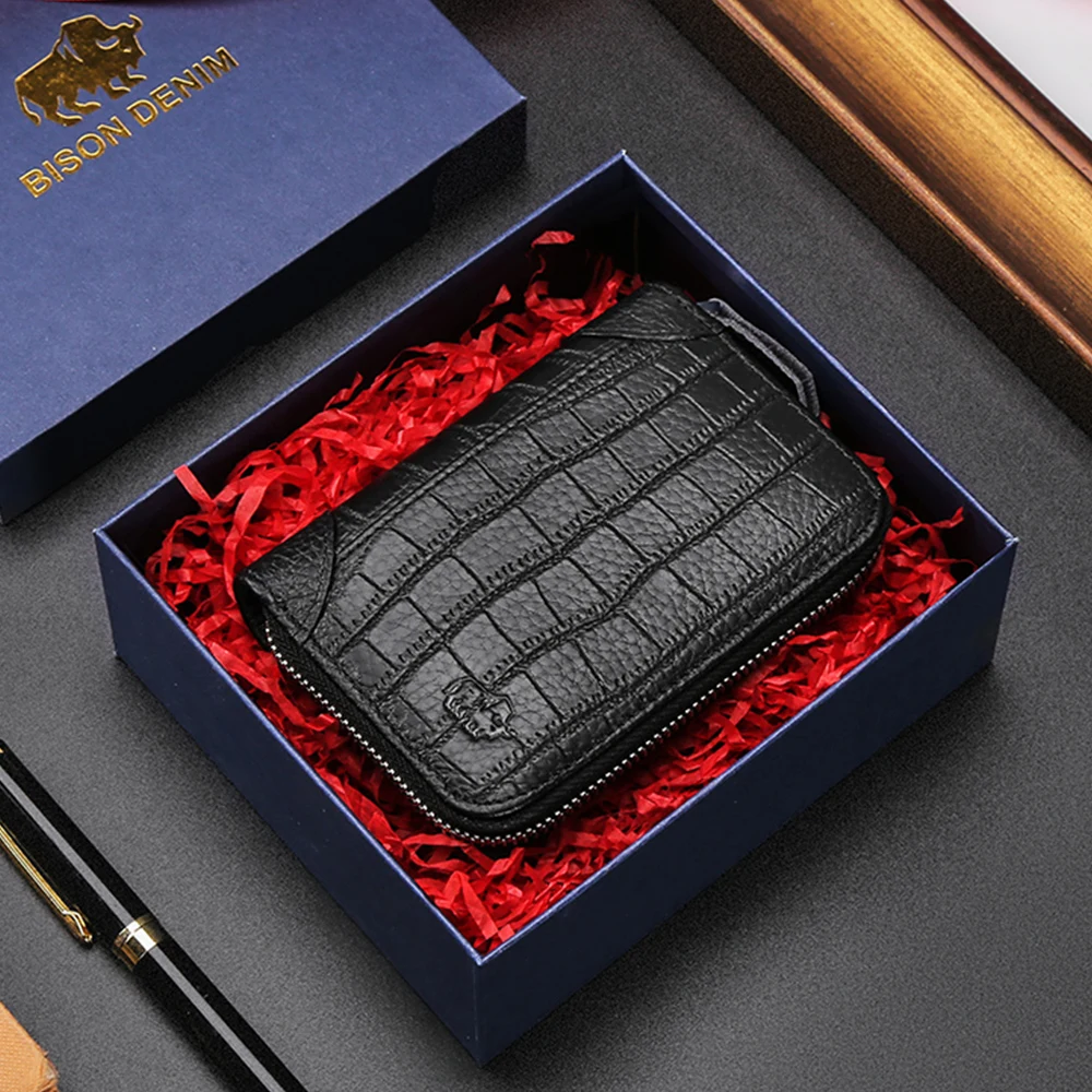 Мужской кошелек из натуральной кожи BISON DENIM деловой с отделением для кредитных