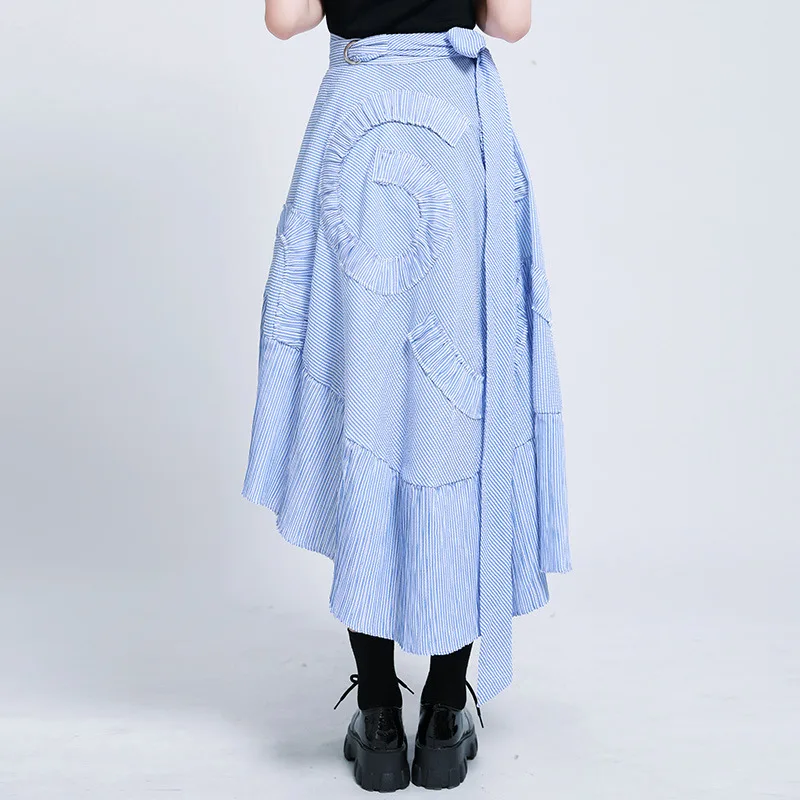 

YourSeason 2020 Summer Korean Striped One-Piece Adjustable Waist Ruffle Skirt Fashion Loose Irregular Women Plus Size Skirts
