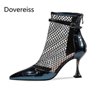 dovereiss fashion womens shoes summer concise clear heels sexy new mesh pointed toe stilettos heels back zipper ankle boots