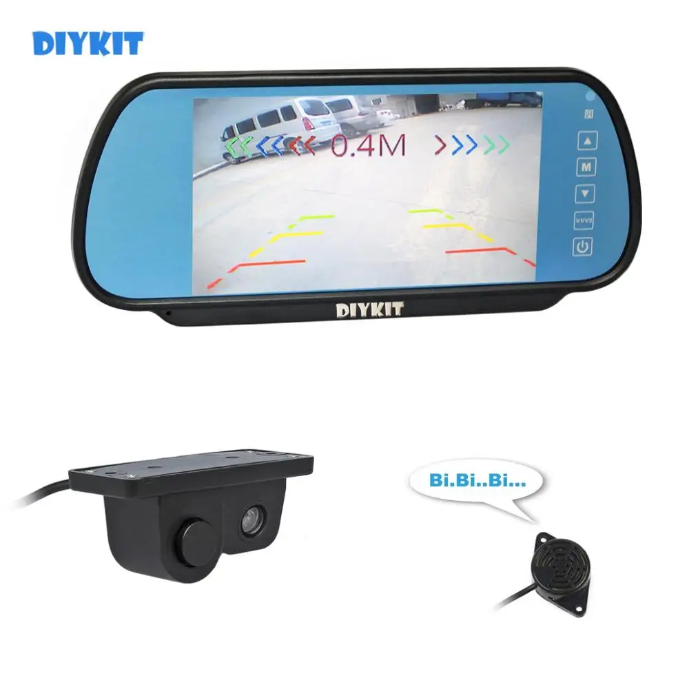 

DIYKIT Wired Parking System Waterproof Parking Radar Sensor Rear View Car Camera + 7 inch Car Mirror Monitor Rear View Monitor