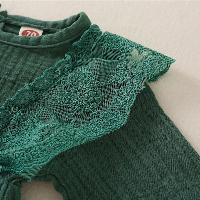

Baby Girls Long Sleeve Lace Jumpsuit Cute Bowknot Solid Color Romper for Kids Girls