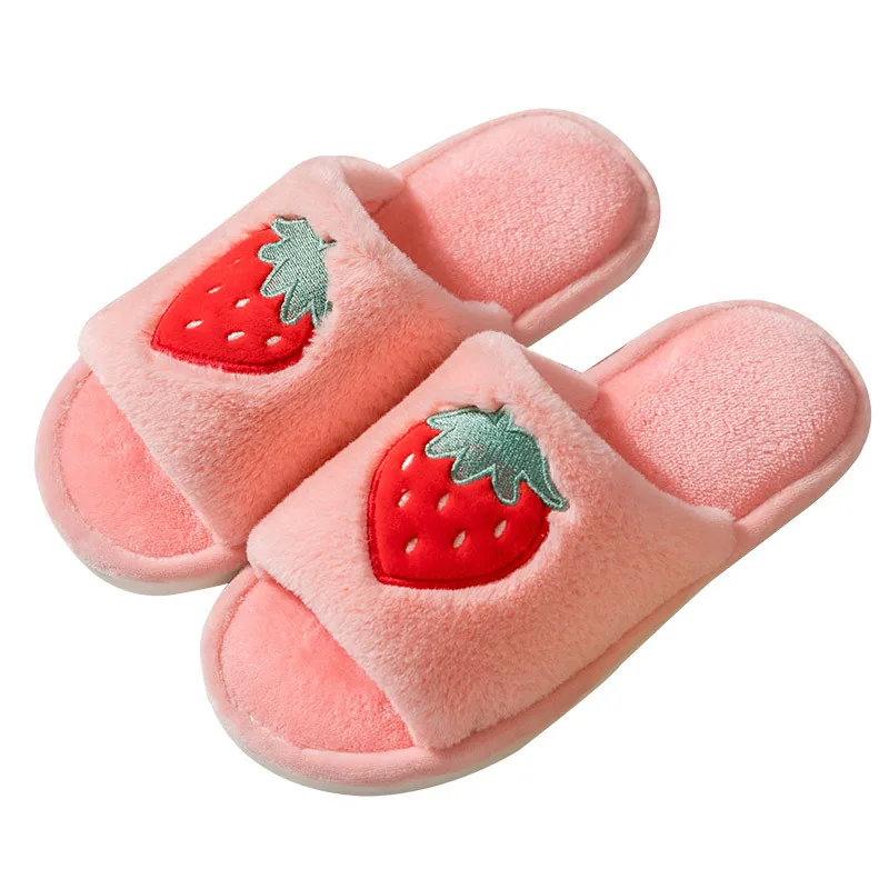 Cute Cartoon Fruit Pattern Home Women Fur Slippers Winter Plush Ladies Flats Shoes Strawberry Pineapple Furry Female | Обувь