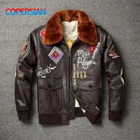 2021 Men Military Style G1 Pilot Leather Jacket Plus Size Top Layer Cowhide  Detachable Wool Collar Winter Military Style Coat