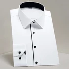 Мужская классическая Однотонная рубашка с длинными рукавами, базовая удобная мягкая формальная деловая стандартная белая рубашка из Твила для работы и офиса