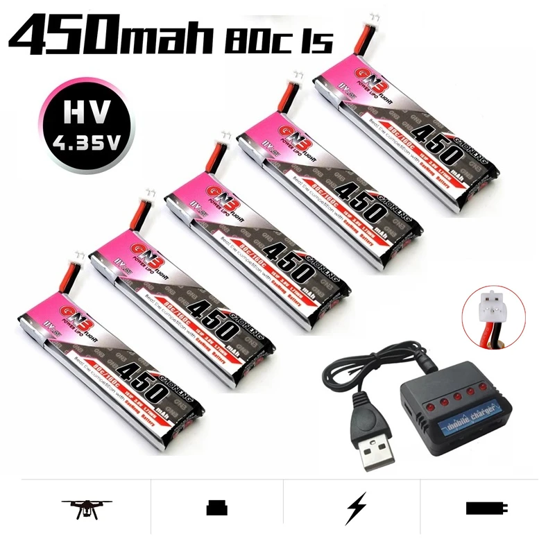 Аккумулятор GNB 3 8 в 1S 450 мАч 80C/160C HV 4 35 Lipo + зарядное устройство для FPV гоночного