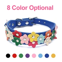 pu adjustable dog collars leash leather comfortable and soft pet cat chain for dogs personalized double row flower pets supplies