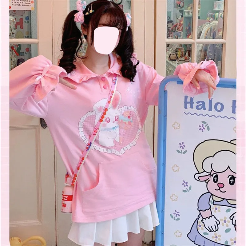 

Harajuku JPimk Rabbit Sweatshirt Women Cartoon Clothes Autumn Winter Kawaii Hooded Hoodies Pullover Loose Jumper Hoodie Females