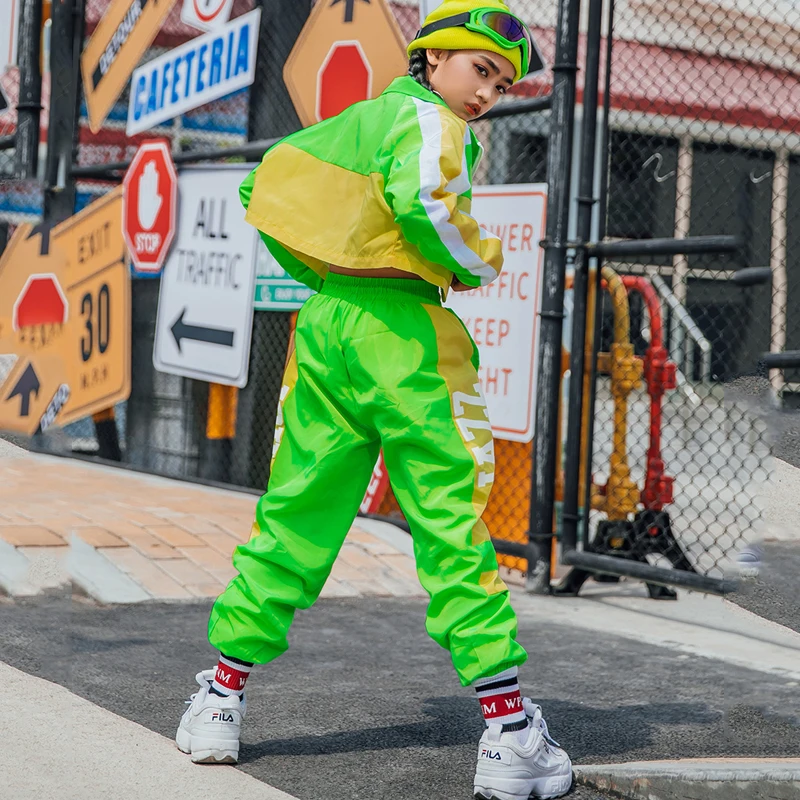 

Hip Hop Dance Costumes Kids Green Suit Jazz Street Dancewear Hip Hop Clothing For Girls Show Dance Costumes Stage Wear DQS3514