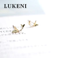 lukeni hot fashion single glossy women earrings 14k gold wedding party zircon mosaic butterfly earrings female earrings