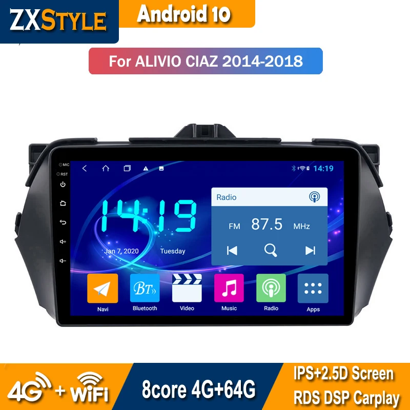 Автомобильный DVD плеер 4 Гб + 64 ГБ Android 10 для SUZUKI Alivio CIAZ 2014 2018 GPS навигация радио