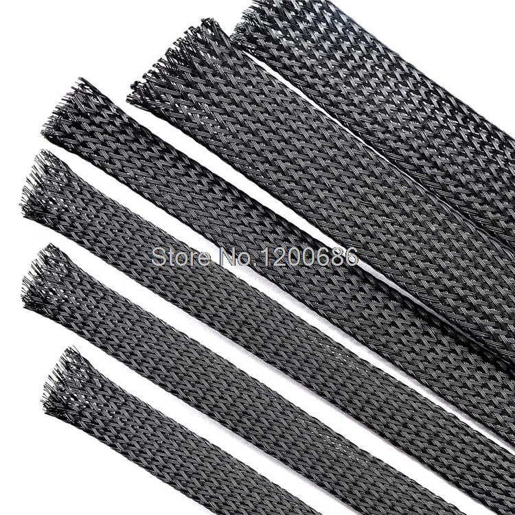 

10M 14mm Black Nylon Braided Cable Sleeving black Snakeskin Protecting PET Nylon Sleeve Expandable Sleeves